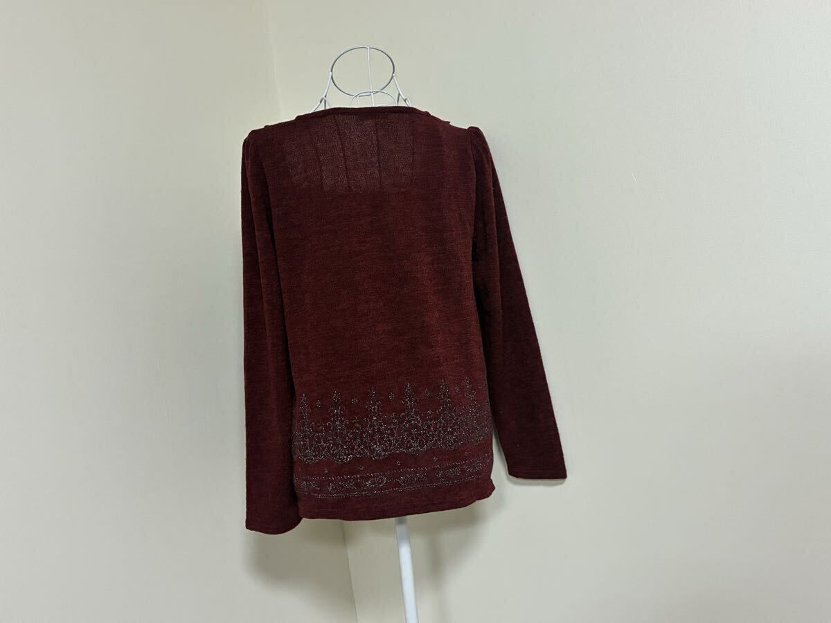 アクシーズファム☆レース.ボタン飾り生地切り替え裾ラメプリントレイヤード調ニットプルオーバートップス☆used_画像7