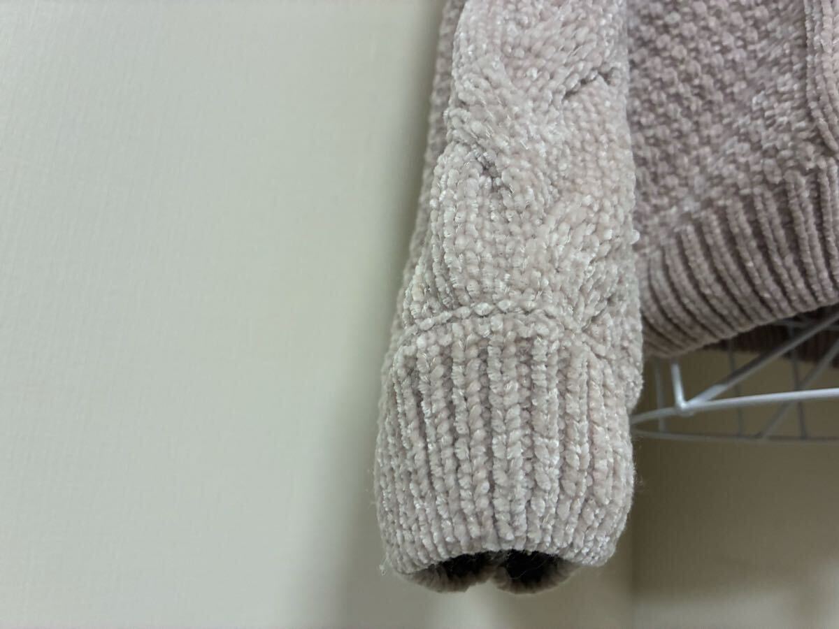 アクシーズファム☆フェイクパール.ビジュー飾りケーブル編みモール調ハイネックニット、セーター、トップス☆used _画像6