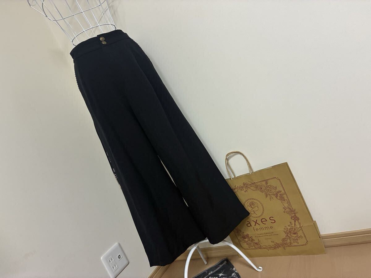 アクシーズファム☆刺繍飾りチェック切替ワイドパンツ、ロングワイドパンツ☆used _画像1