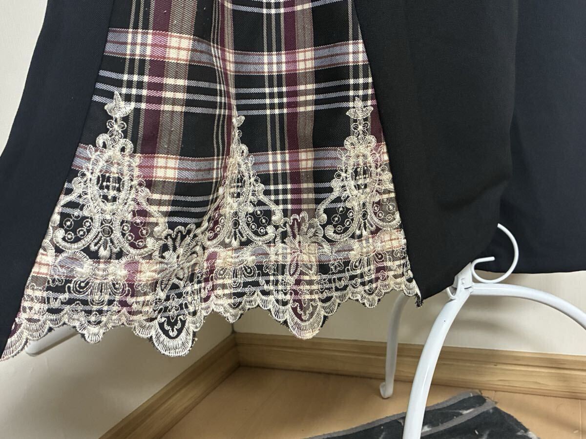 アクシーズファム☆刺繍飾りチェック切替ワイドパンツ、ロングワイドパンツ☆used _画像6