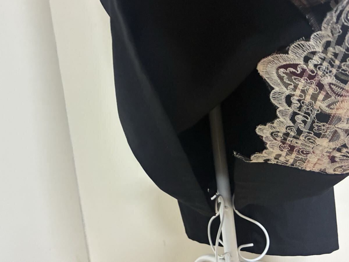 アクシーズファム☆刺繍飾りチェック切替ワイドパンツ、ロングワイドパンツ☆used _画像7