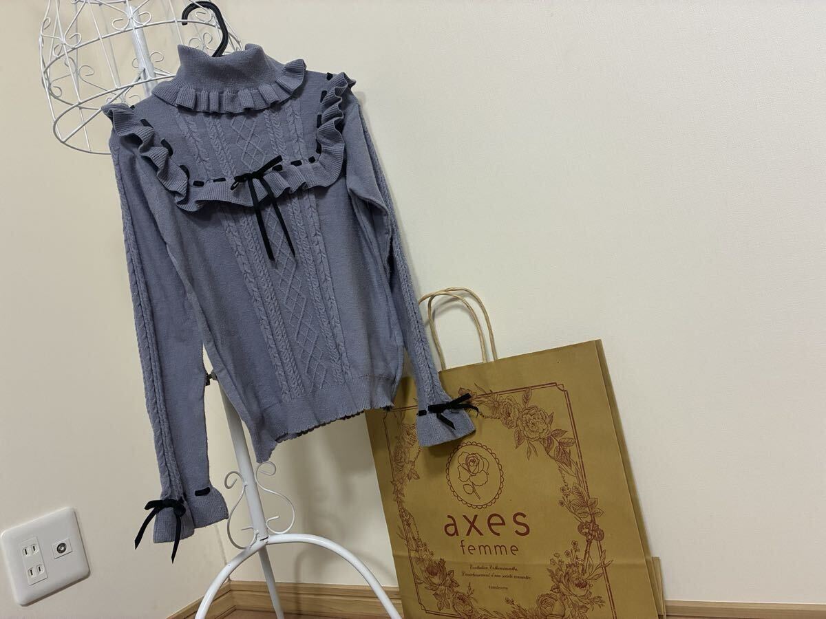 アクシーズファムキッズ☆ヨークリボンフリルニット、セーター、トップス☆used 140LL_画像1