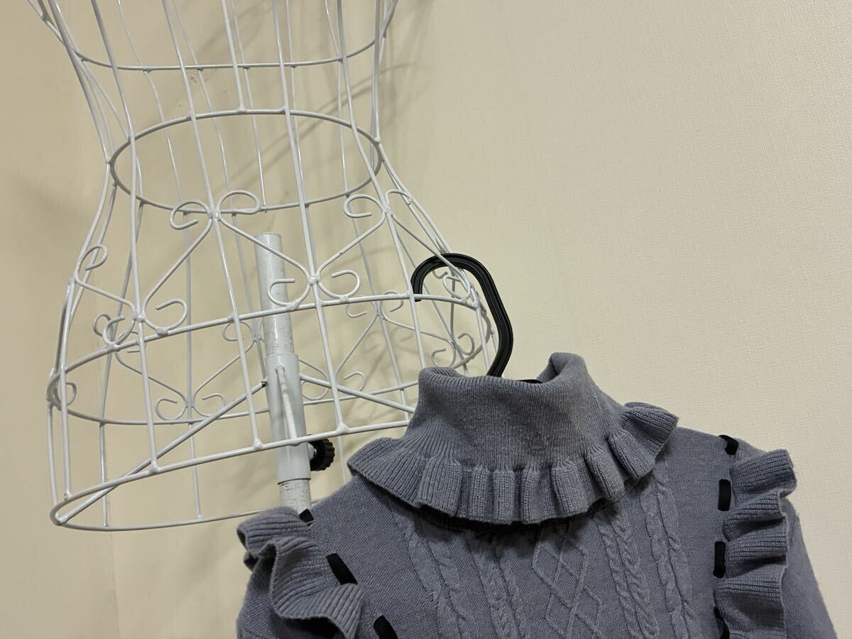 アクシーズファムキッズ☆ヨークリボンフリルニット、セーター、トップス☆used 140LL_画像3