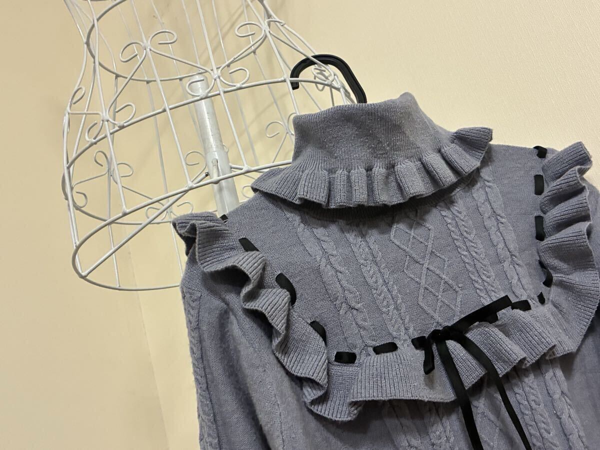 アクシーズファムキッズ☆ヨークリボンフリルニット、セーター、トップス☆used 140LL_画像4