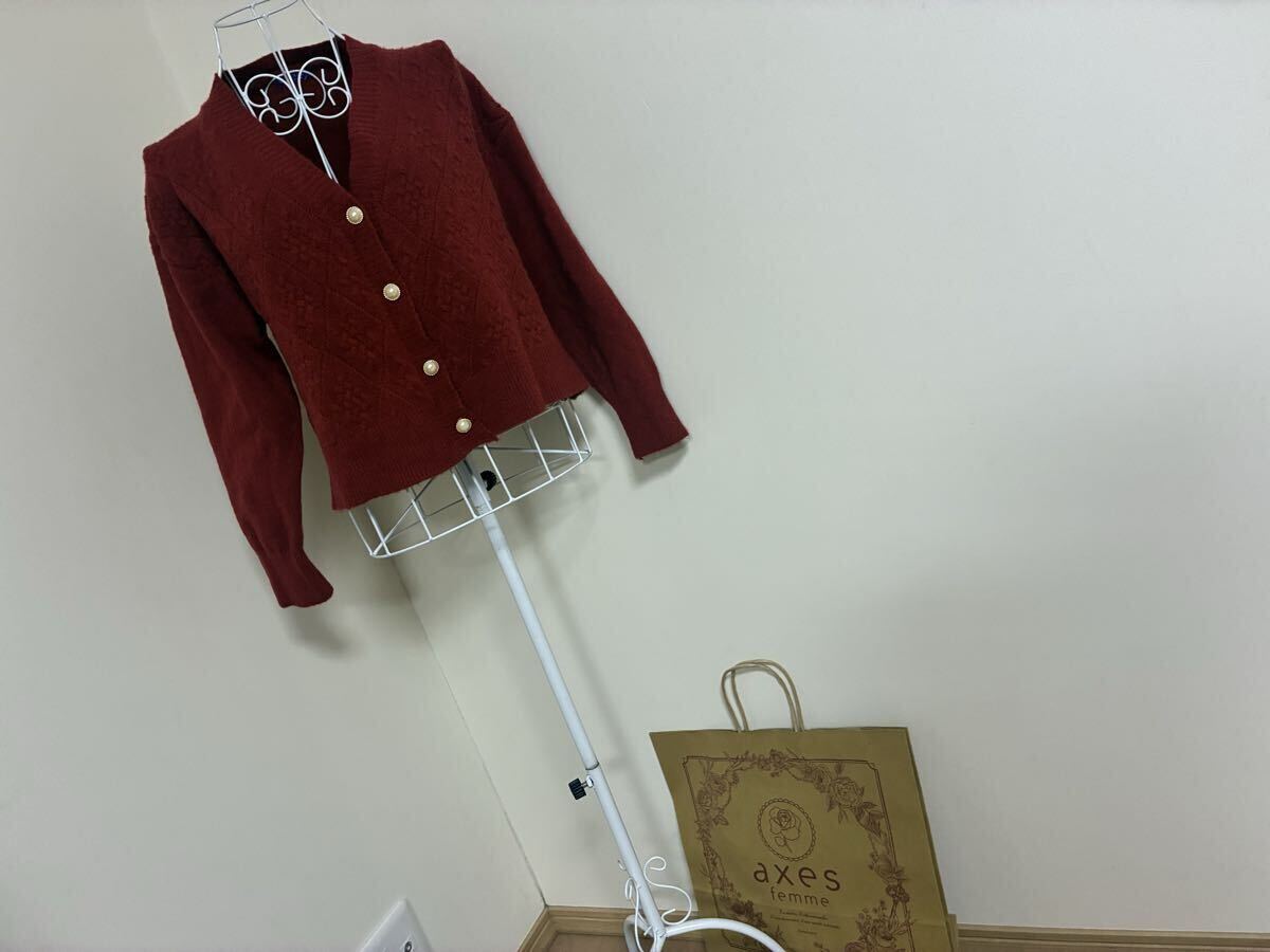 アクシーズファム☆ダイヤ調模様編みカーディガン、上着☆used _画像1