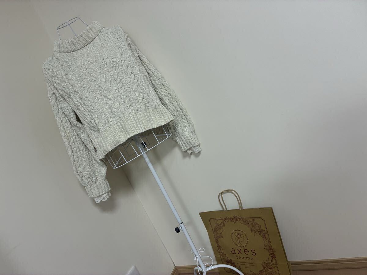 アクシーズファム☆ベロアモールニットプルオーバートップス、セーター☆used_画像1