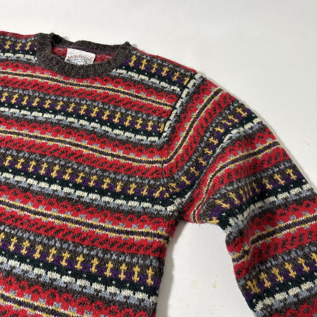 美品 スコットランド 製 ジャミーソンズ フェアアイル 柄 ウール ニット セーター L JAMIESONS wool sweater 英国 イギリス_画像6