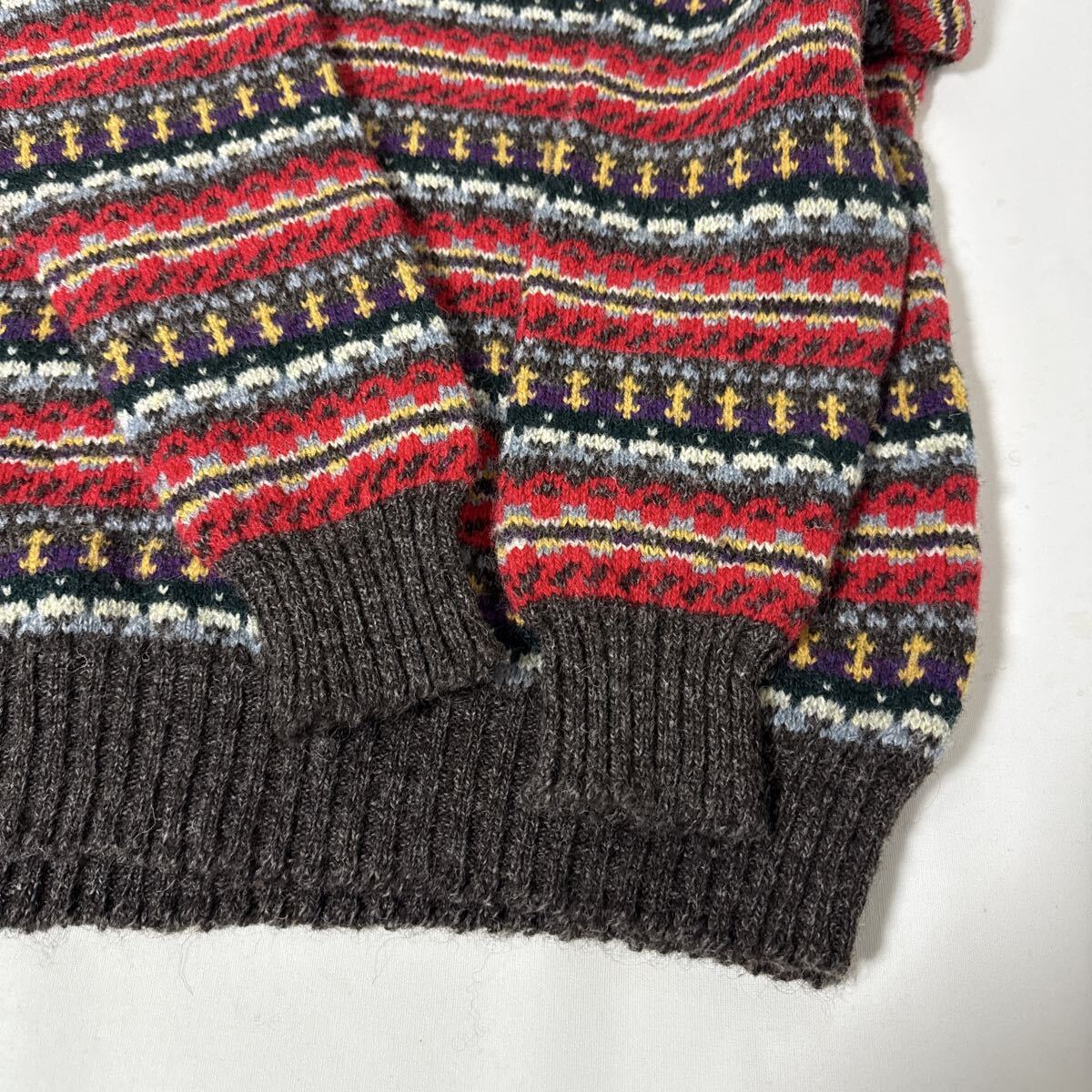 美品 スコットランド 製 ジャミーソンズ フェアアイル 柄 ウール ニット セーター L JAMIESONS wool sweater 英国 イギリス_画像7