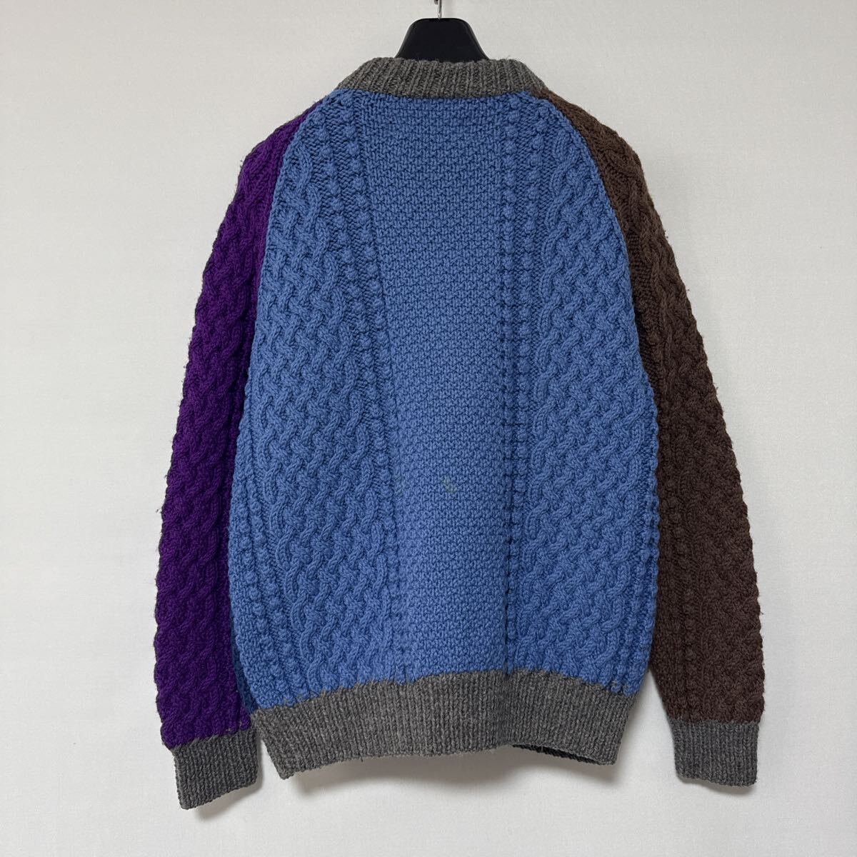 美品 スコットランド 製 INVERALLAN 4A ウール ニット カーディガン インバーアラン ケーブル編み クレイジー パターン_画像3
