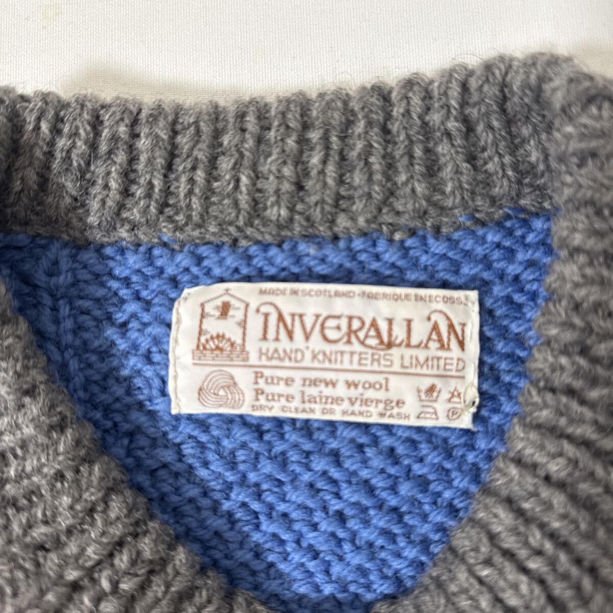 美品 スコットランド 製 INVERALLAN 4A ウール ニット カーディガン インバーアラン ケーブル編み クレイジー パターン_画像5