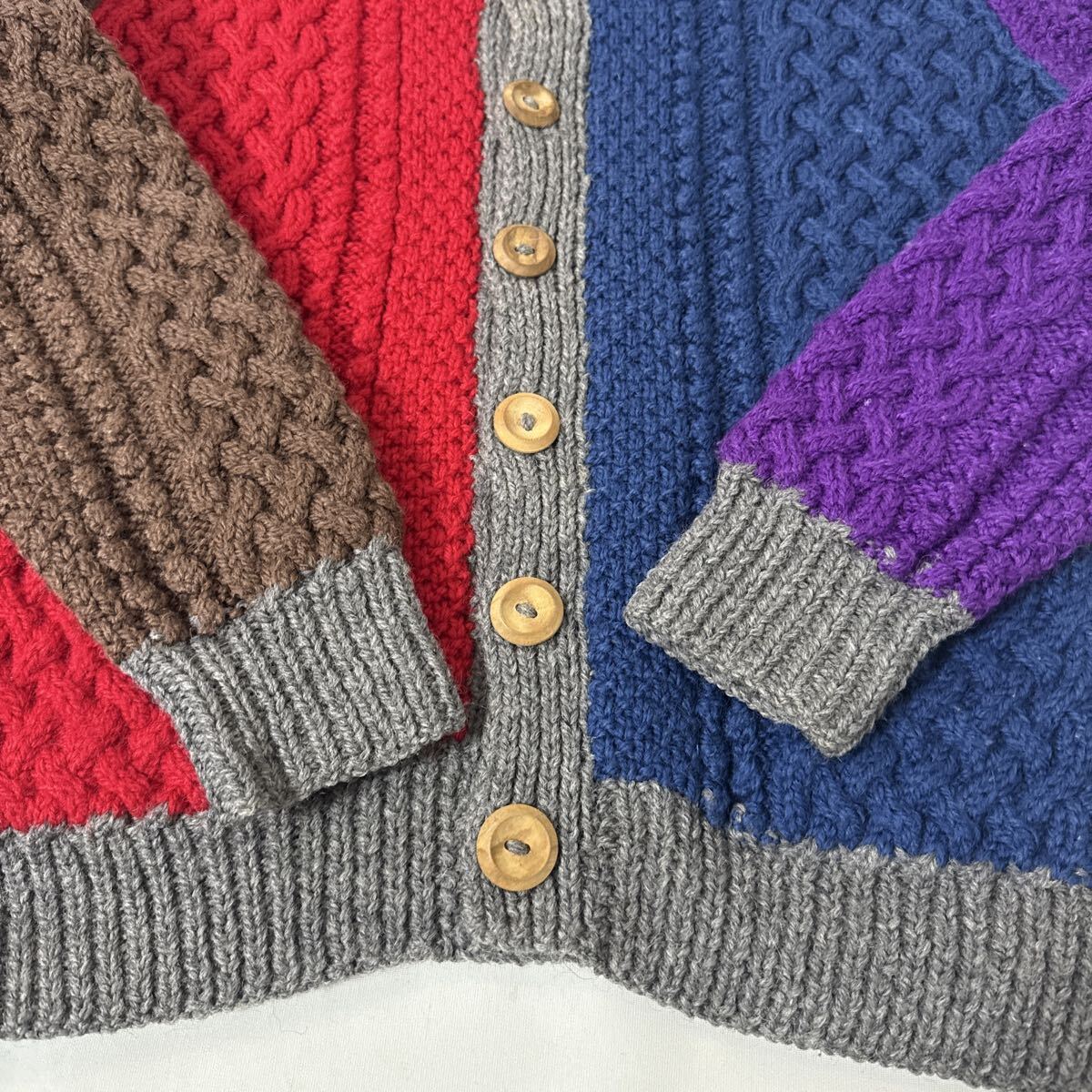 美品 スコットランド 製 INVERALLAN 4A ウール ニット カーディガン インバーアラン ケーブル編み クレイジー パターン_画像8