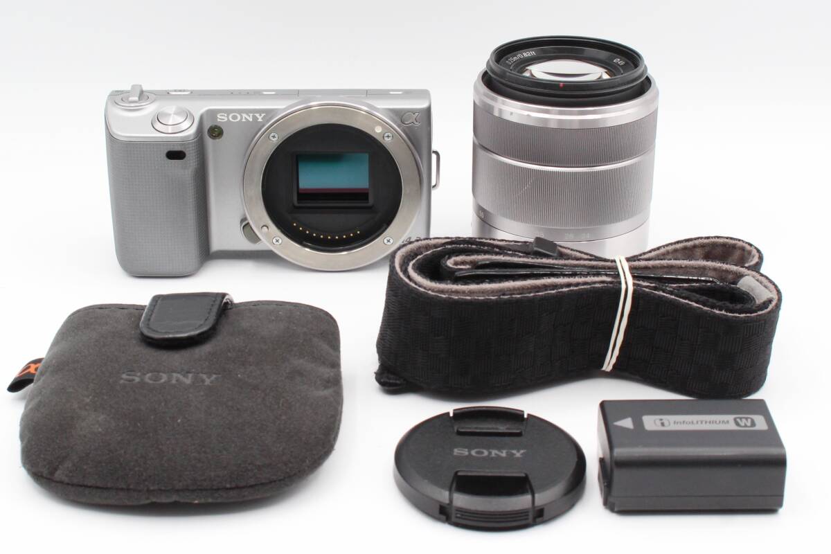 ☆★ソニー SONY NEX-5 ミラーレス一眼 シルバー E 18-55mm F3.5-5.6 OSS バッテリー ストラップ★　♯383_画像2