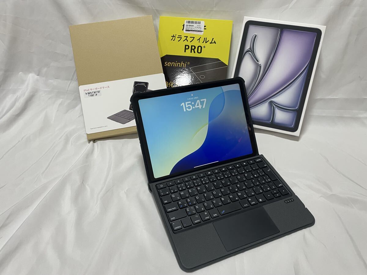 11 дюймовый iPad Air(M2)WiFi 128GB Space серый аккумулятор 100% модель покрытие кейс защита тонировка стёкол пленкой имеется 