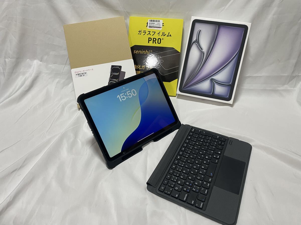 11 дюймовый iPad Air(M2)WiFi 128GB Space серый аккумулятор 100% модель покрытие кейс защита тонировка стёкол пленкой имеется 