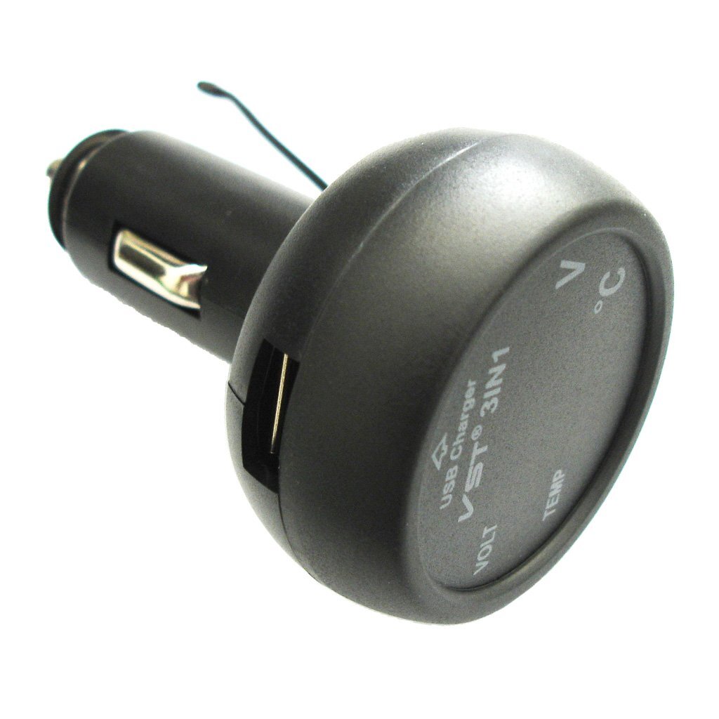 車 12V 24V グリーン LED デジタル電圧計 温度計 USB充電器_画像4