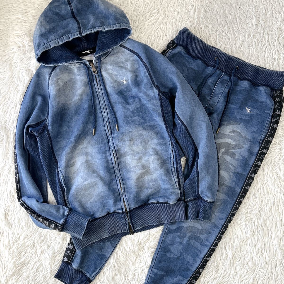 【XL/Lサイズ 1PIU1UGUALE3 RELAX × KAPPA】スウェット セットアップ ジョグデニム パーカー パンツ インディゴ カモ 迷彩 _画像1