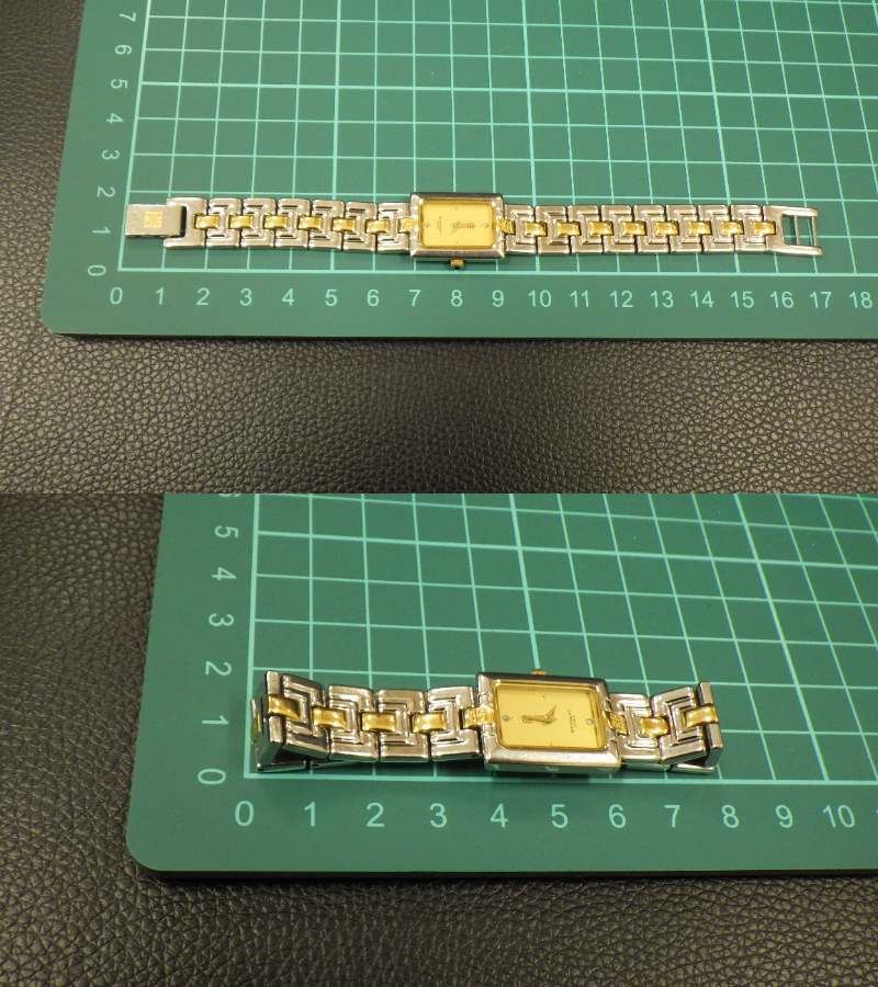 #19012C GIVENCHY ジバンシー 腕時計 レディース ゴールド系 シルバー系 ゴールド文字盤 クオーツ スイス ジャンク スクエア_画像10