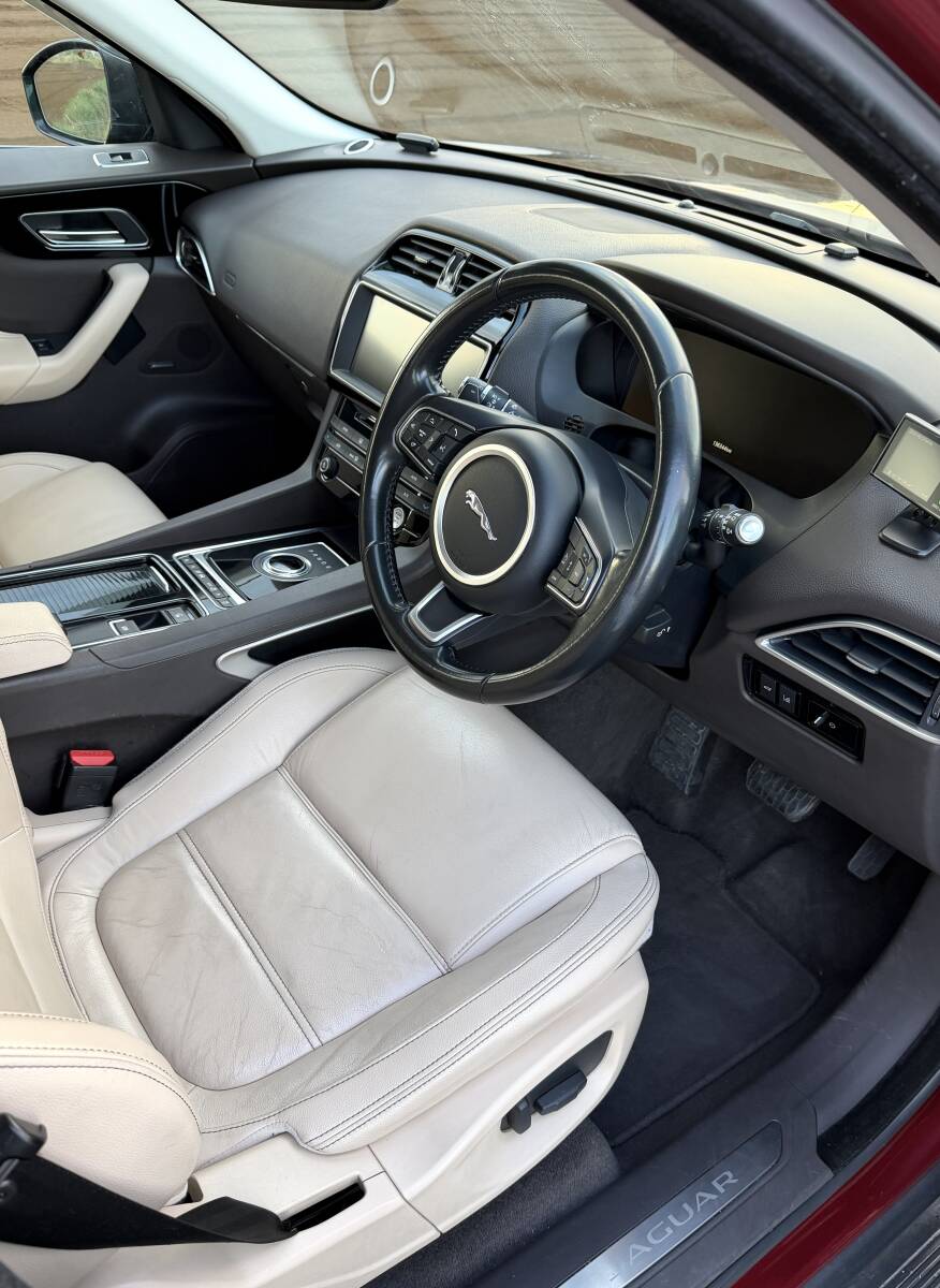 H29年 ジャガー Fペイス プレステージ ディーゼルターボ/ワイン色/ベージュ革 × 茶色内装 /純正ナビ360°全方位カメラ 車検R8年2月評価4点_画像5