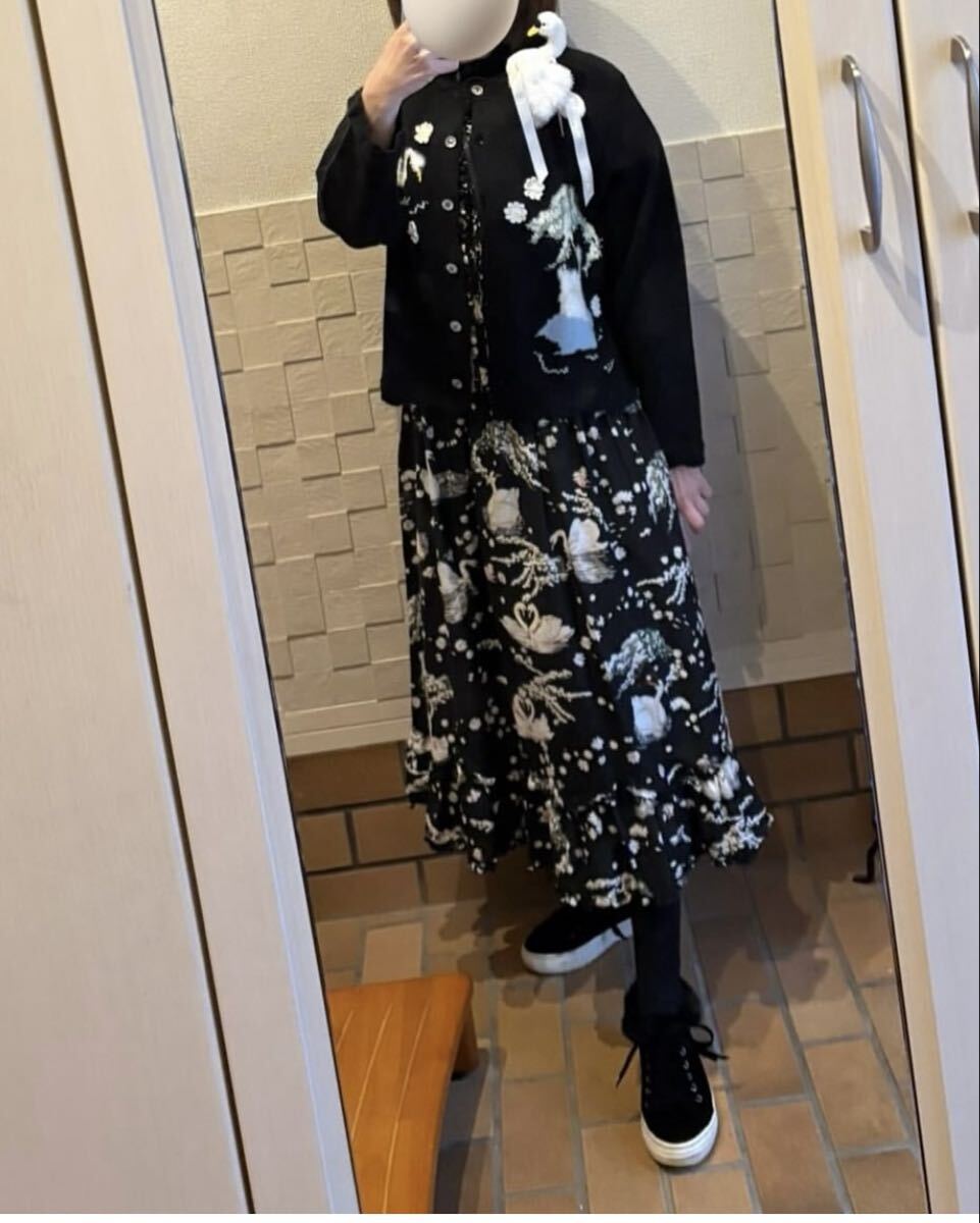 ピンクハウス SWAN LAKE 64,900円 ミディ丈 ワンピース 白鳥 美品 PINK HOUSE ロング ワンピース スワンレイク スワン 黒 ブラック_画像10