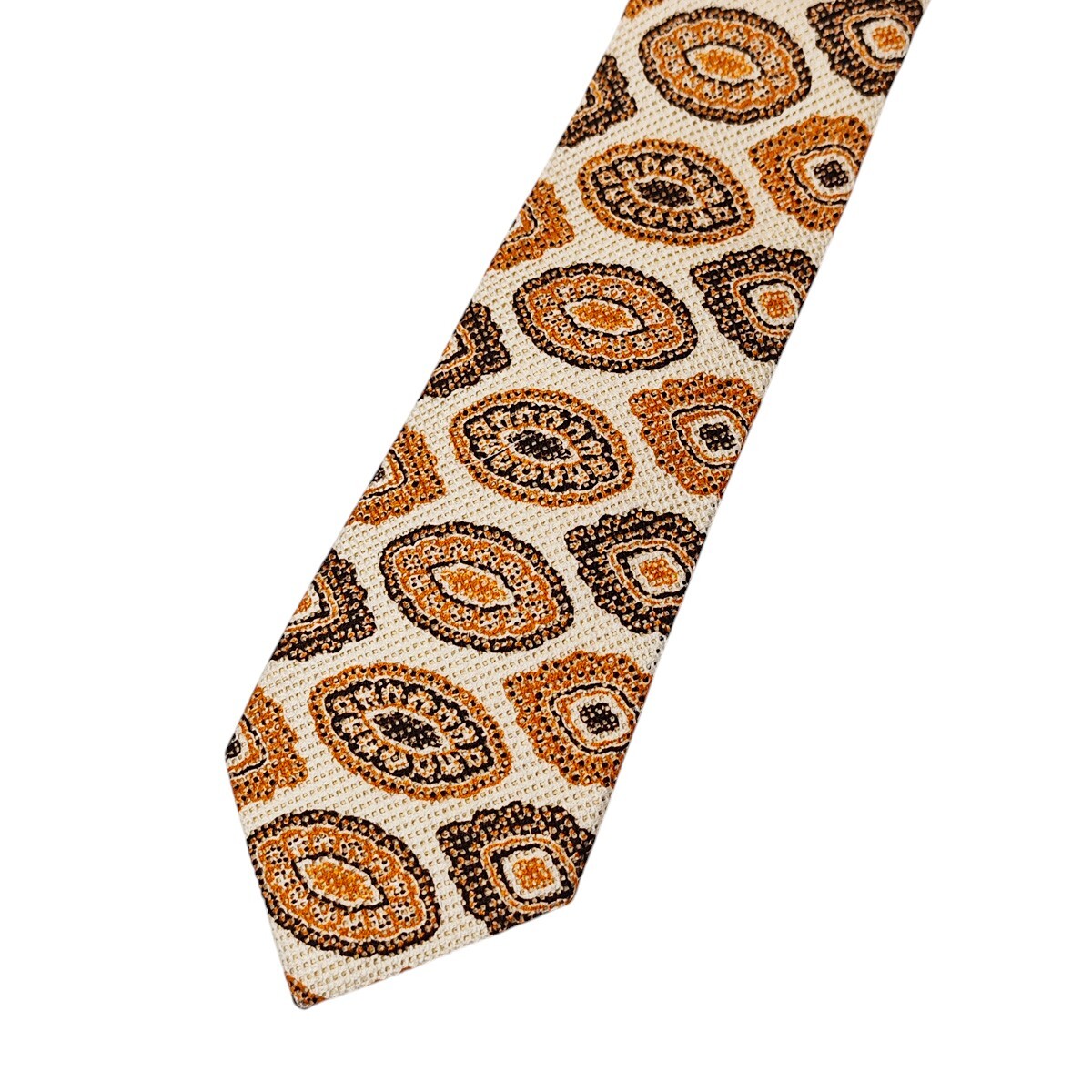 ★1円~【新品/DR1661N】◆ロジ&ゲッツィ ROSI&GHEZZI◆イタリア製 コットン100% ネクタイ 大紋様柄 ホワイト×オレンジ系◎_画像2