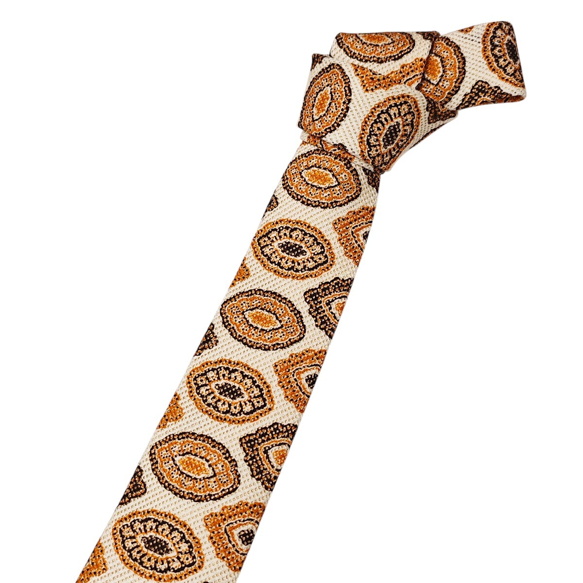 ★1円~【新品/DR1661N】◆ロジ&ゲッツィ ROSI&GHEZZI◆イタリア製 コットン100% ネクタイ 大紋様柄 ホワイト×オレンジ系◎_画像1