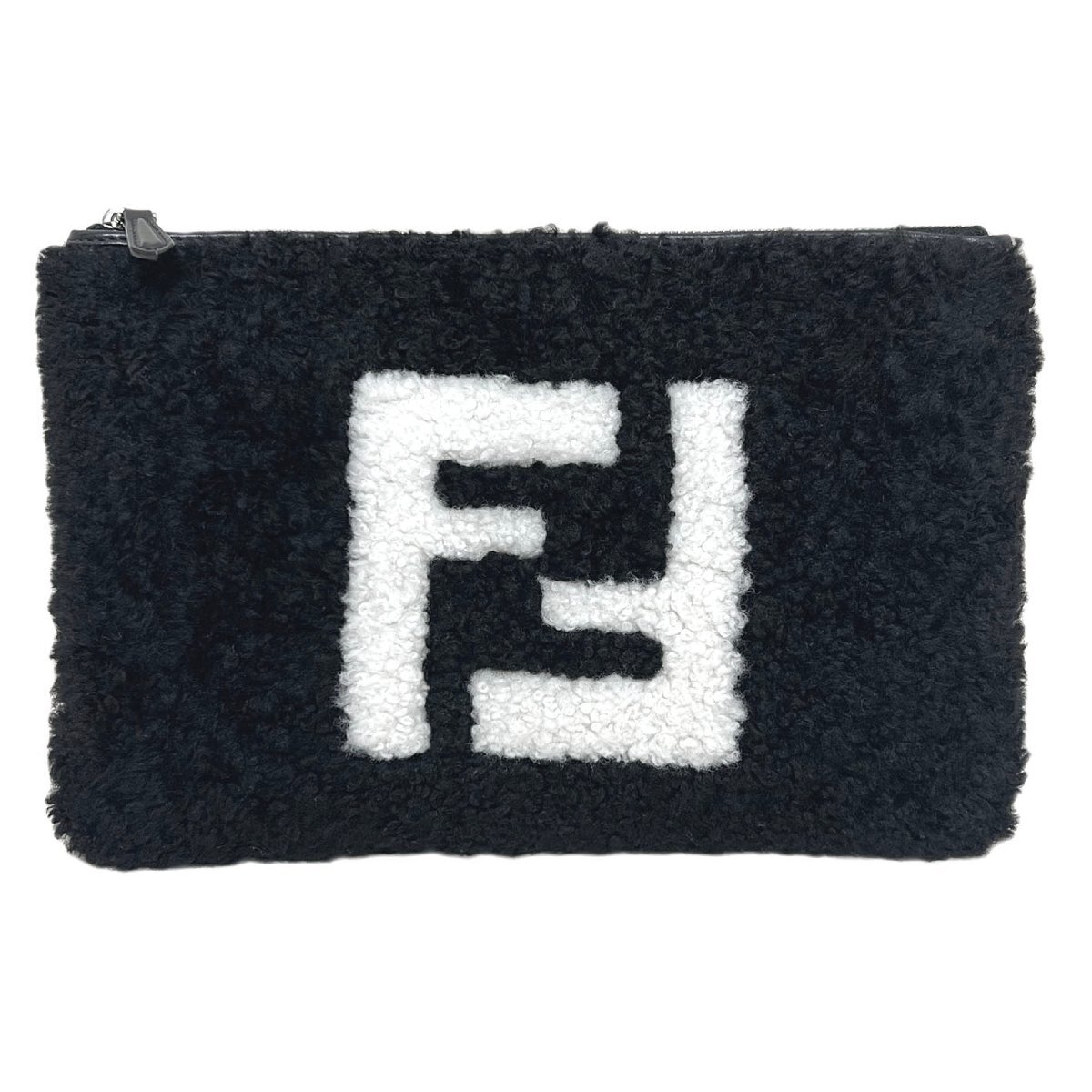 FENDI　フェンディ　バッグ　ムートン　ボア　ロゴ　ポーチ　クラッチ　ブラック_画像1