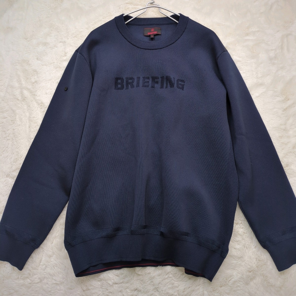 【極美品 XL】BRIEFING ブリーフィング スウェット ゴルフウェア ニットセーター 刺繍ロゴ 背面ロゴ ストレッチ ネイビー メンズ_画像10