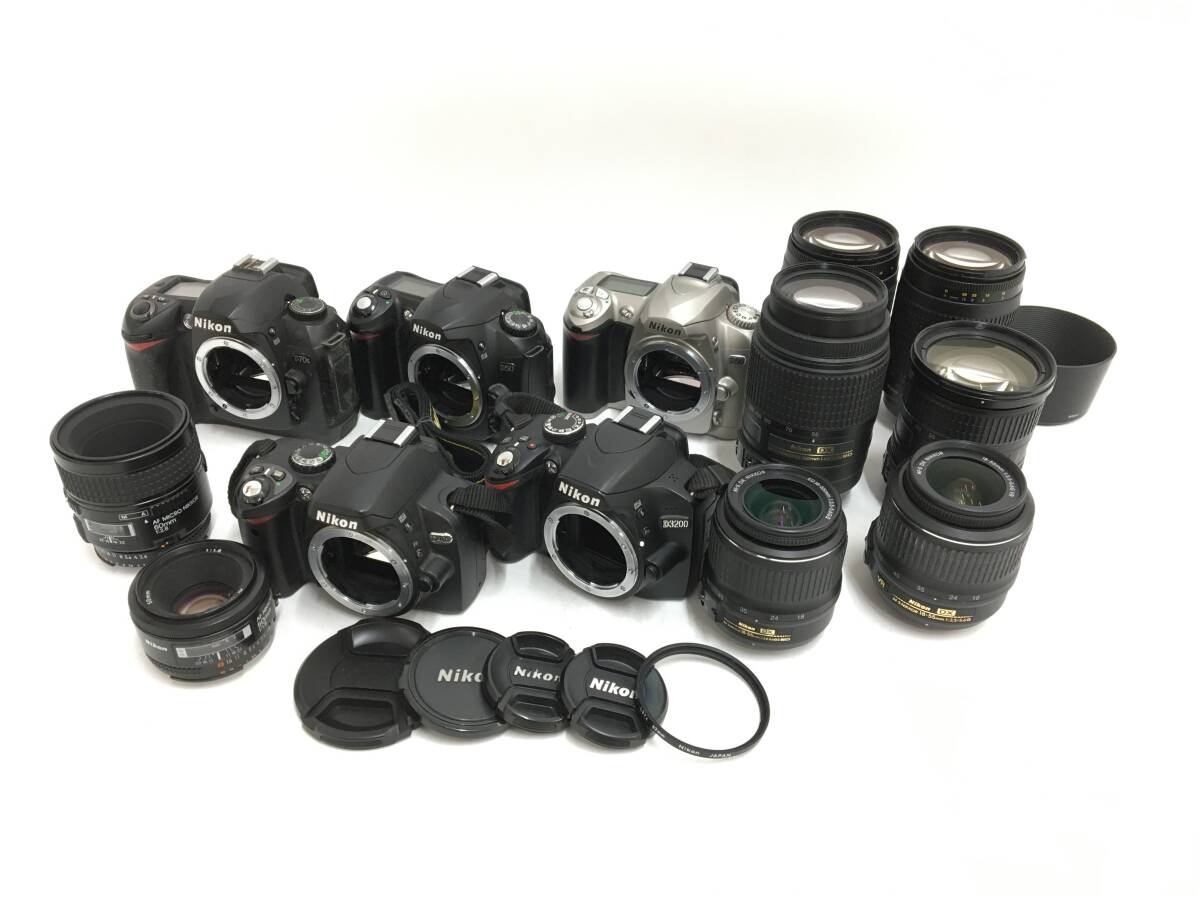 ☆ Nikon デジタル一眼カメラ まとめ ☆ D3200 + D40X + D50 ×2 + D70S + MICRO NIKKOR 60mm 1:2.8 + 50mm 1:1.8 他 レンズ6本 ニコン_画像1