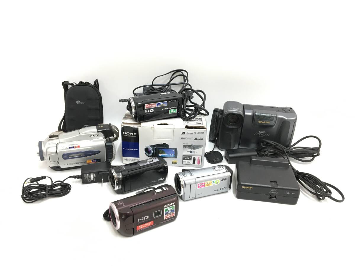 ☆ ビデオカメラ まとめ ☆ SONY HDR-CX270V + PJ390 + DCR-TRV18 + JVC GZ-HM99 + E239 他 1台 ソニー ケンウッド シャープ_画像1