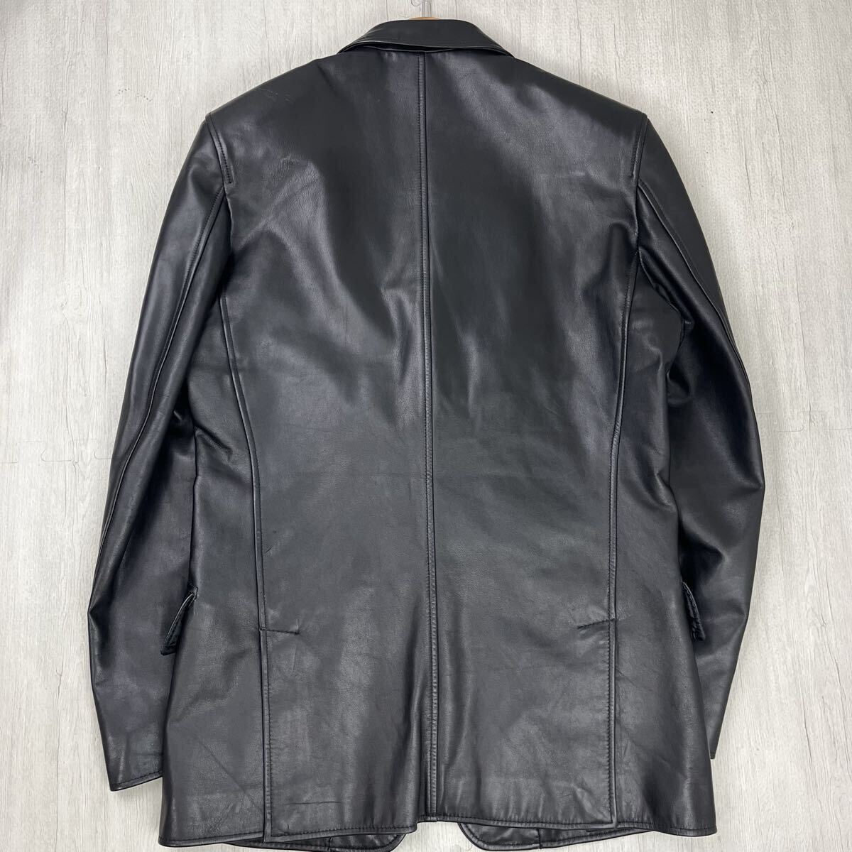 未使用級 希少L Paul Smith ポールスミス レザージャケット テーラードジャケット 牛革 カウレザー 本革 黒 ブラック 裏地 紫 パープル L位_画像3