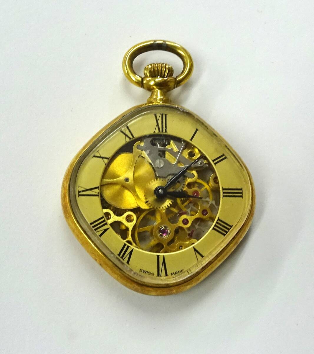 ◆ 稼働品 CATOREX カトレックス SWISS 機械式 手巻き 懐中時計 両面スケルトン ひし形 ヴィンテージ◆郵便110円_画像1