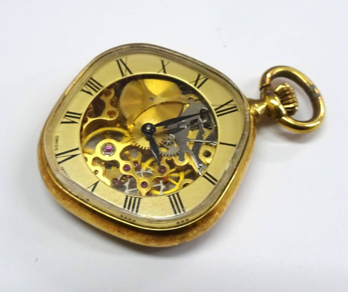 ◆ 稼働品 CATOREX カトレックス SWISS 機械式 手巻き 懐中時計 両面スケルトン ひし形 ヴィンテージ◆郵便110円_画像2