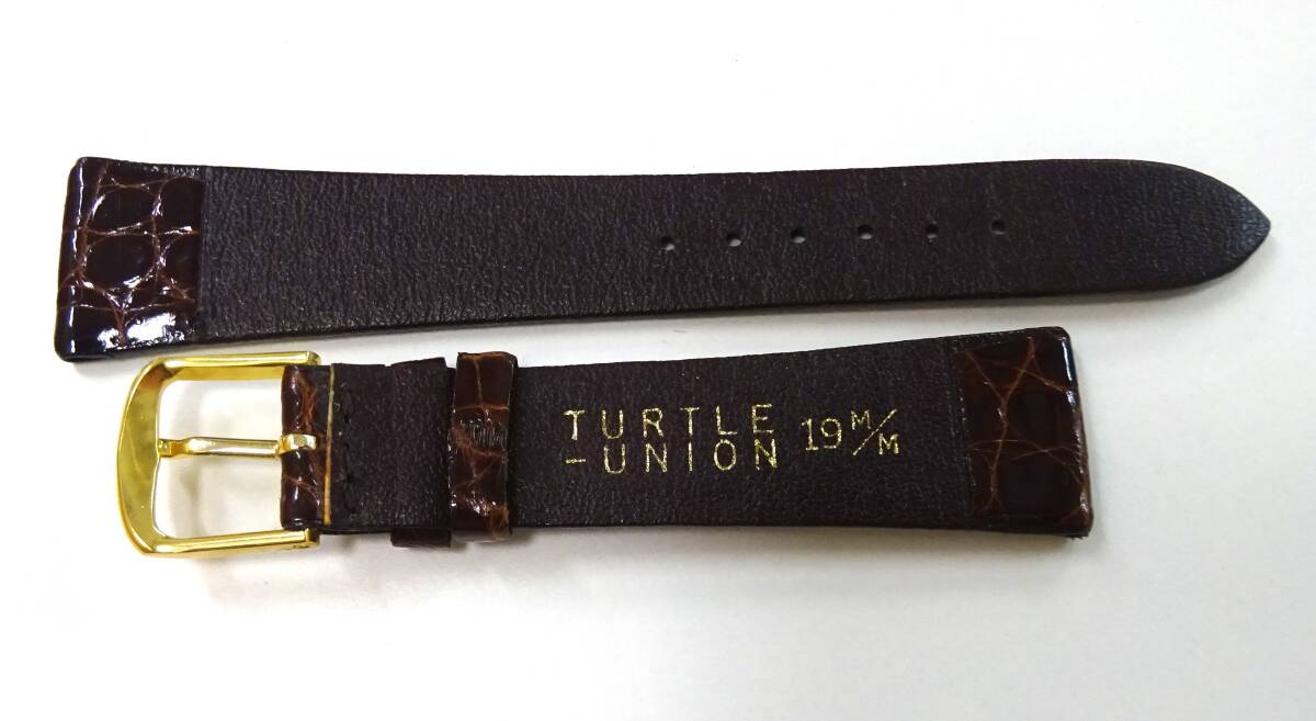 ★ 未使用 保管品 TURTLE ユニオン 腕時計用 レザーベルト 時計バンド ワニ わに革 ブラウン 19mm ★郵便110円_画像3