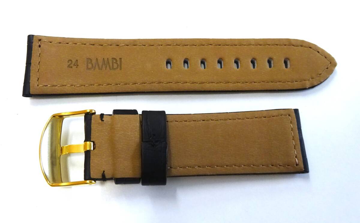★ 未使用 保管品 BAMBI 腕時計用 牛革 型押し レザーベルト 時計バンド ブラック 24mm /ベルト バンド ★郵便110円_画像3