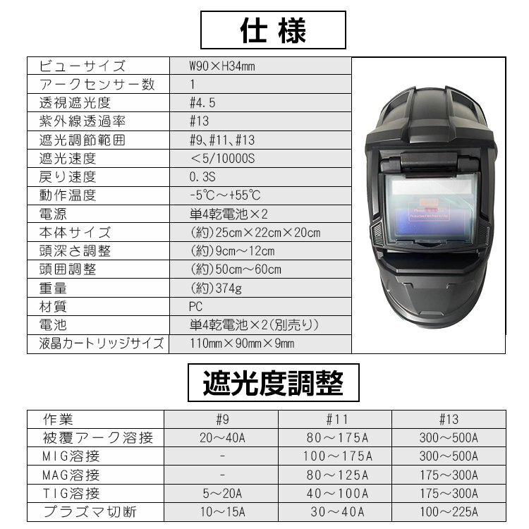 送料無料 溶接面 自動遮光 アーク溶接 TIG溶接 プラズマ対応 軽量 かぶり型 開閉シールド 遮光調整 3段階ヘッドギア マスク EN379 sg031_画像3