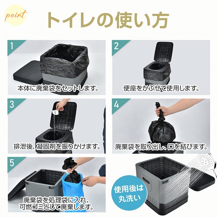 送料無料 簡易トイレ 折りたたみ トイレ 防災 車 介護 非常用 ポータブル 車中泊 キャンプ 抗菌 抗菌検査済み 登山 携帯 野外 凝固剤 sg049_画像9