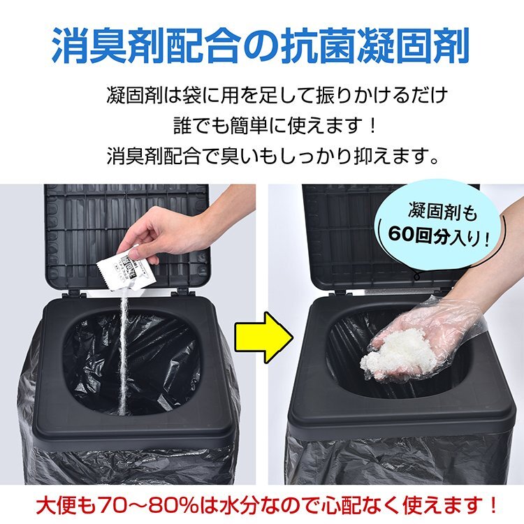 送料無料 簡易トイレ 非常用トイレセット 60回分 防災トイレ 凝固剤 汚物袋 消臭 防災グッズ 災害用 携帯トイレ 長期保存 防災士監修 bs001_画像3