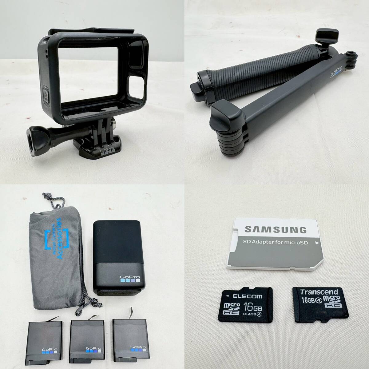 【送料無料】GoPro HERO6 Black本体＋純正アクセサリー多数セット通電確認済み／バッテリー3個＋防水ハウジング＋三脚＋ケース付属現状品_画像4