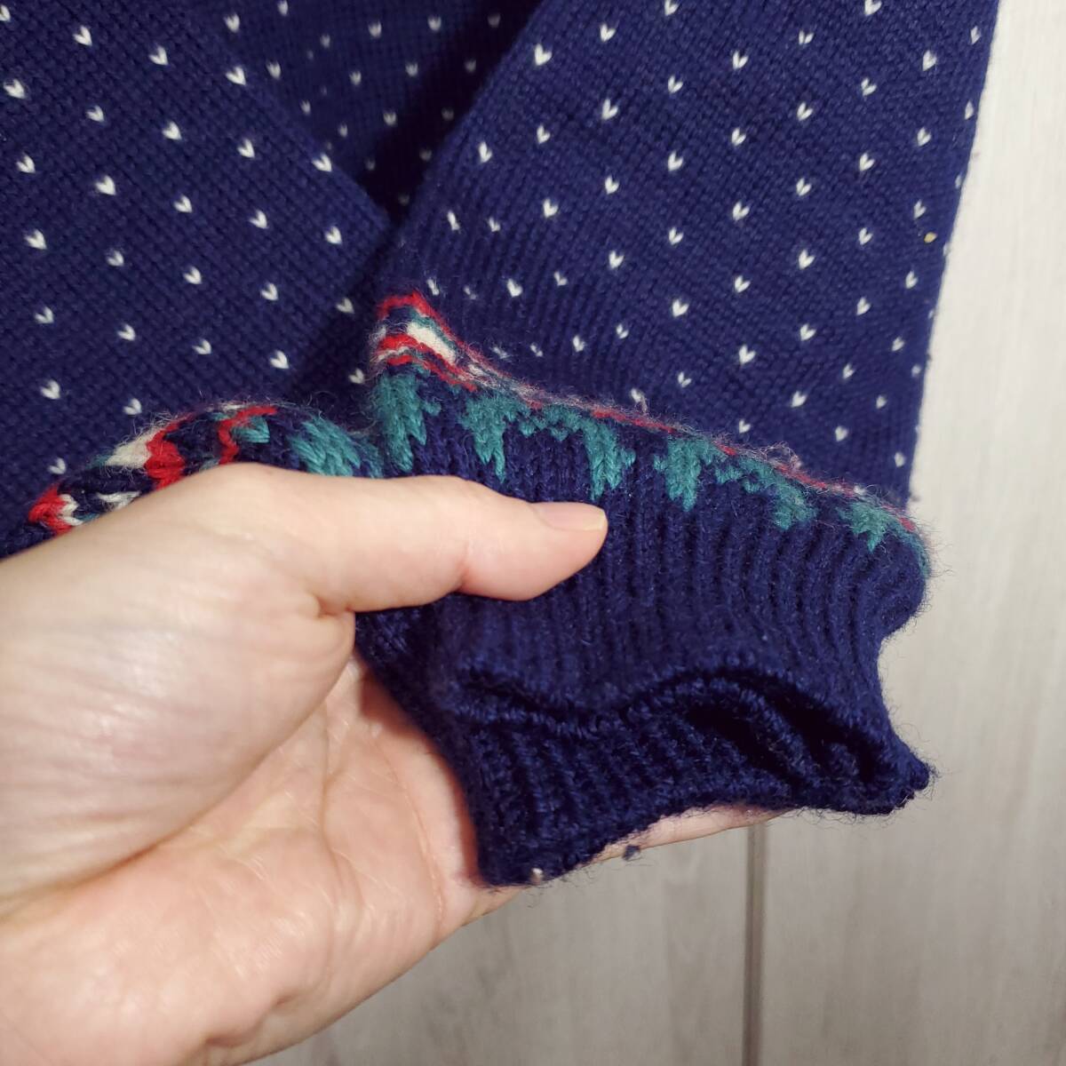 希少 ノルウェー製 90s ランズエンド ウールセーター ノルディック バーズアイ 厚手 ローゲージ 肉厚_画像6