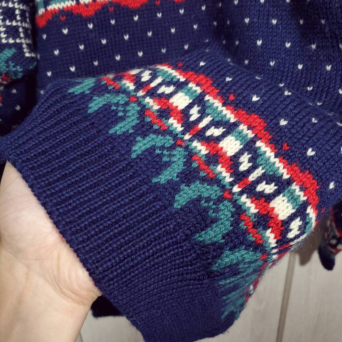 希少 ノルウェー製 90s ランズエンド ウールセーター ノルディック バーズアイ 厚手 ローゲージ 肉厚_画像7