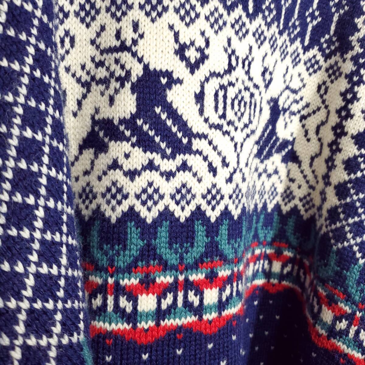 希少 ノルウェー製 90s ランズエンド ウールセーター ノルディック バーズアイ 厚手 ローゲージ 肉厚_画像9