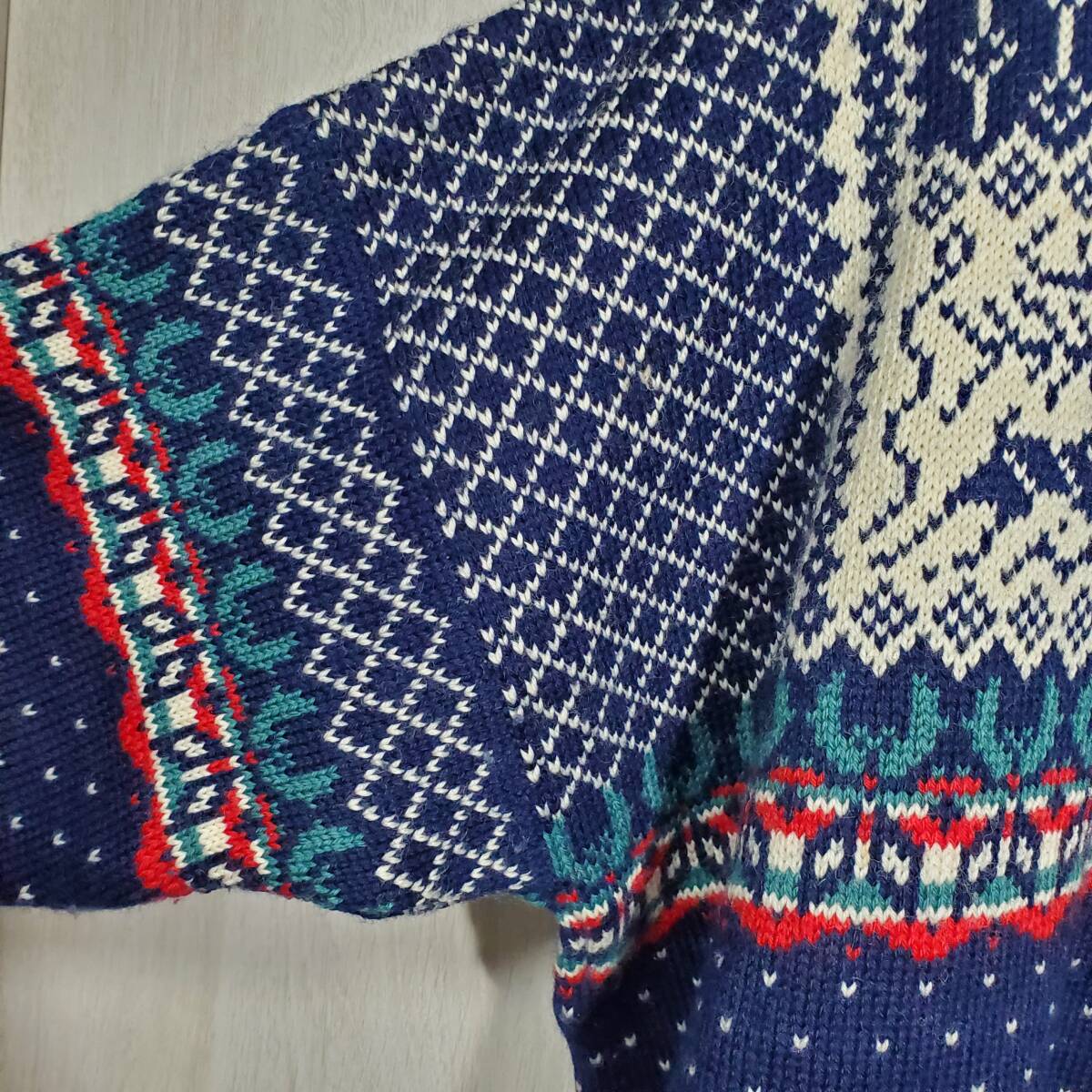 希少 ノルウェー製 90s ランズエンド ウールセーター ノルディック バーズアイ 厚手 ローゲージ 肉厚_画像5