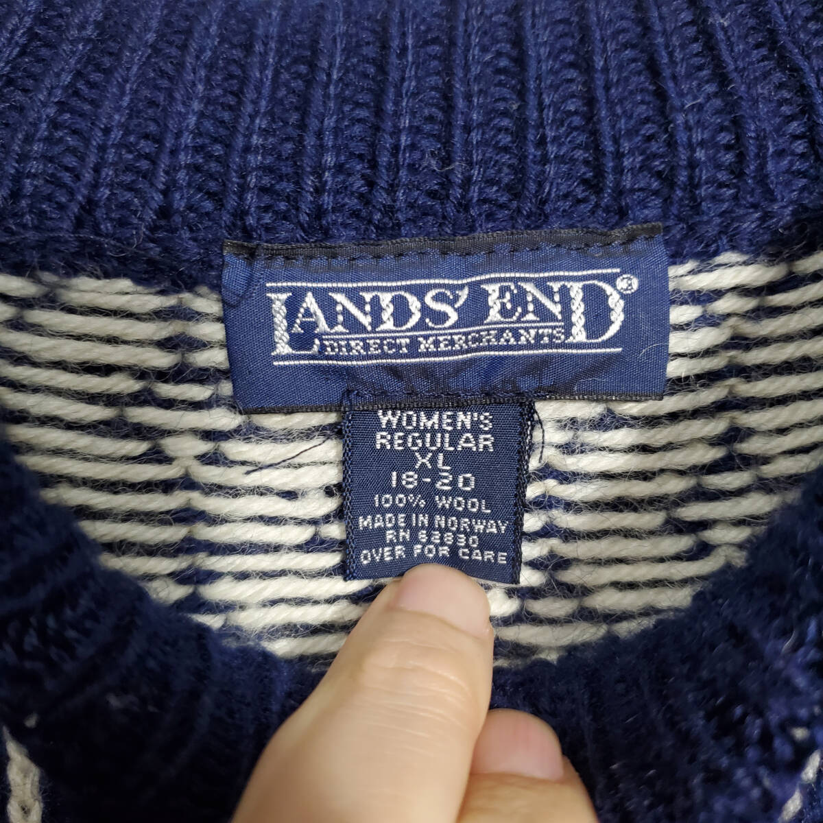 希少 ノルウェー製 90s ランズエンド ウールセーター ノルディック バーズアイ 厚手 ローゲージ 肉厚_画像10