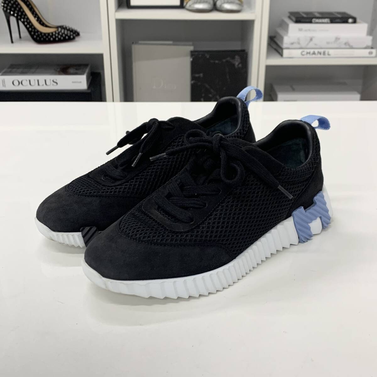 M13358 エルメス バウンシング ファブリック スエード スニーカー ブラック_画像3