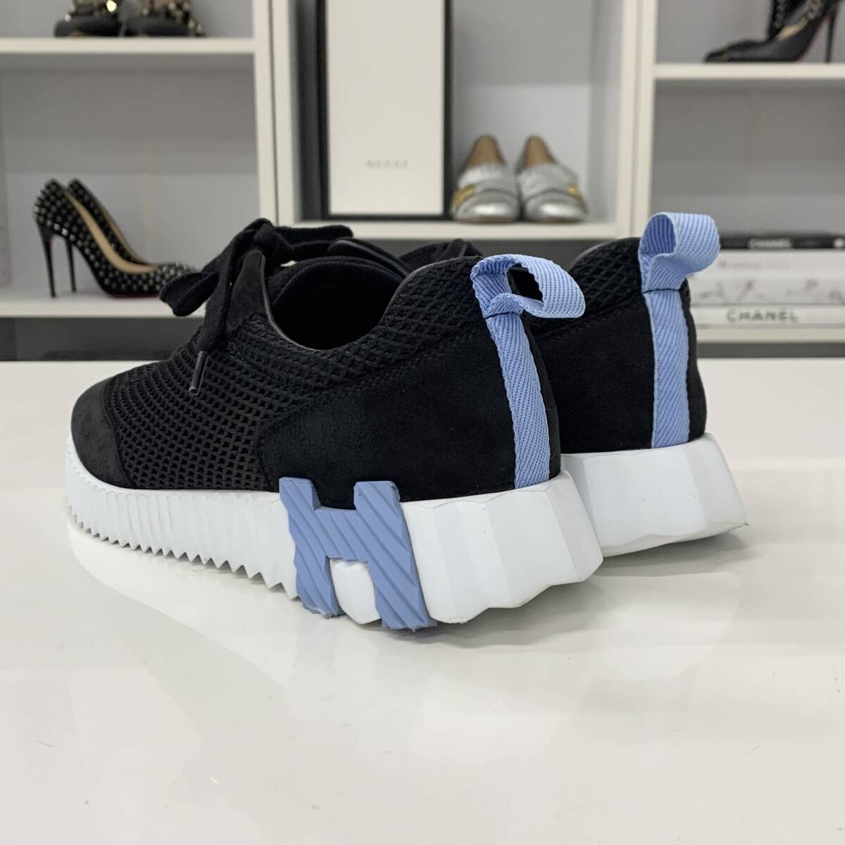 M13358 エルメス バウンシング ファブリック スエード スニーカー ブラック_画像5