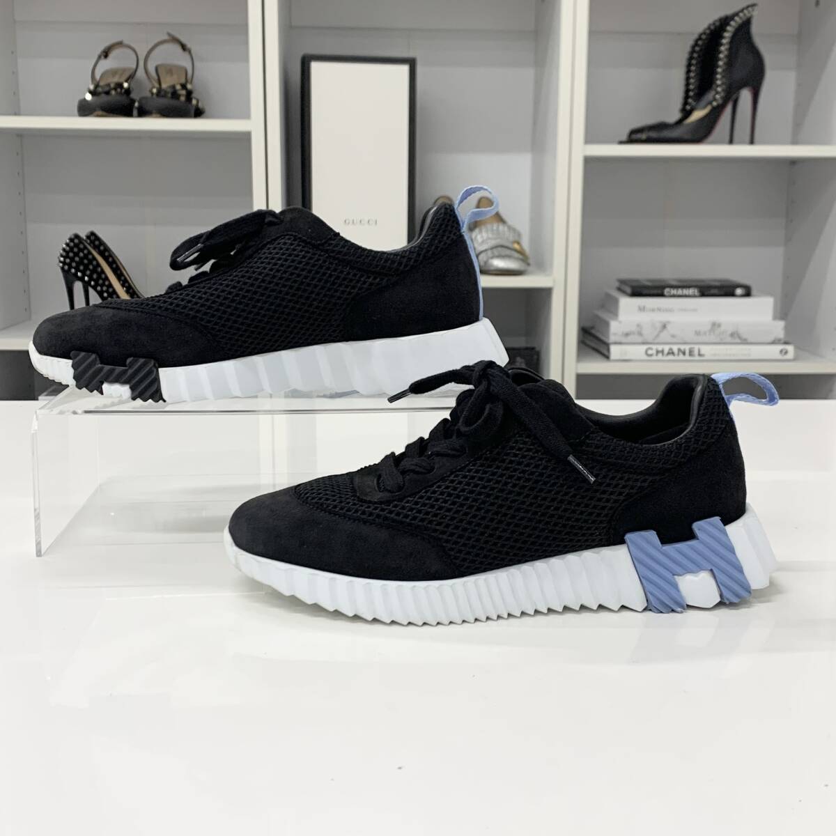 M13358 エルメス バウンシング ファブリック スエード スニーカー ブラック_画像2