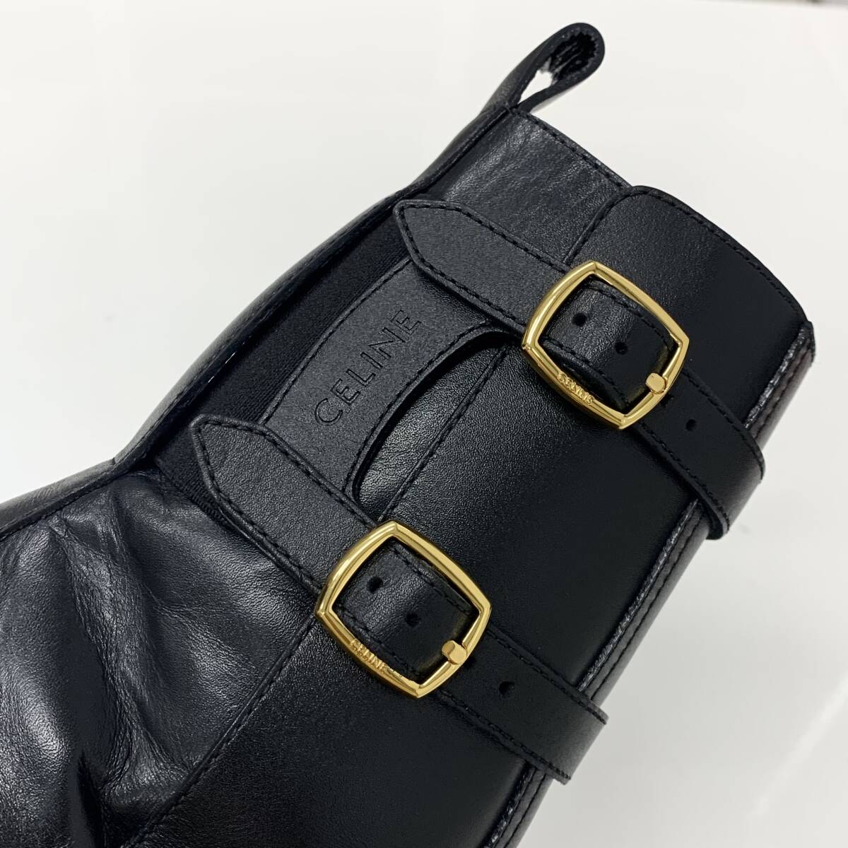 M13264 セリーヌ レザー バルキーバックル ロゴ ショートブーツ ブラック_画像9