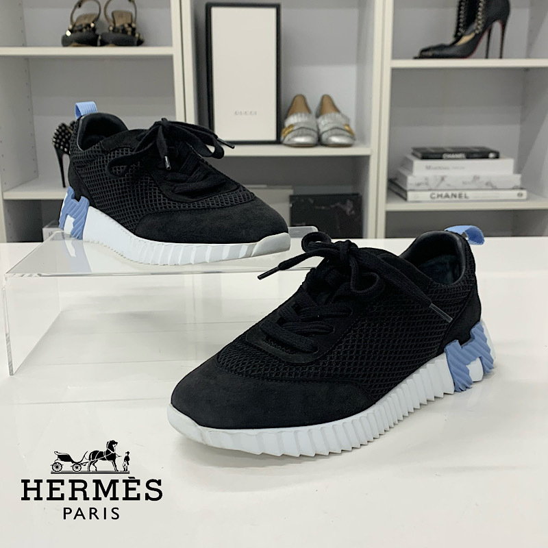 M13358 エルメス バウンシング ファブリック スエード スニーカー ブラック_画像1
