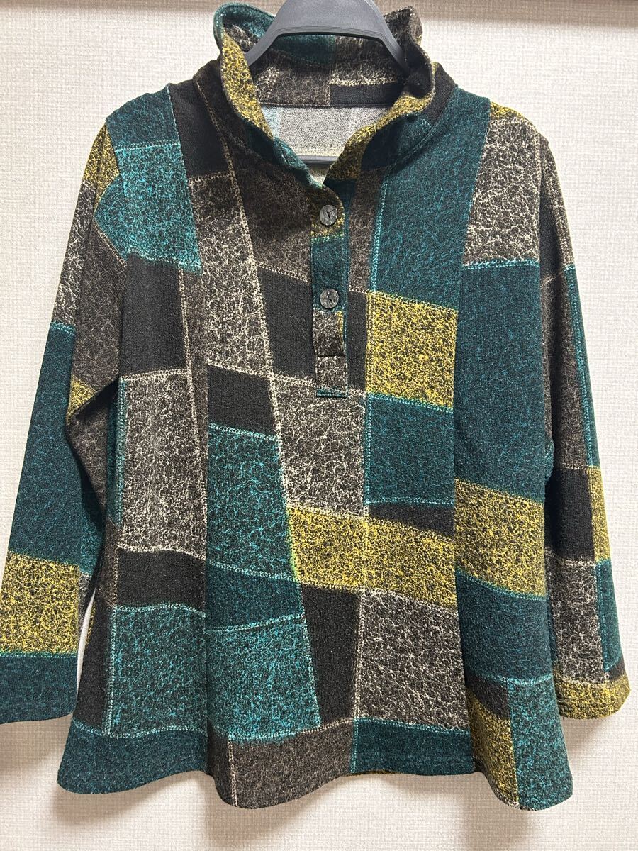 チュニック おしゃれデザイン グリーン系 長袖_画像1