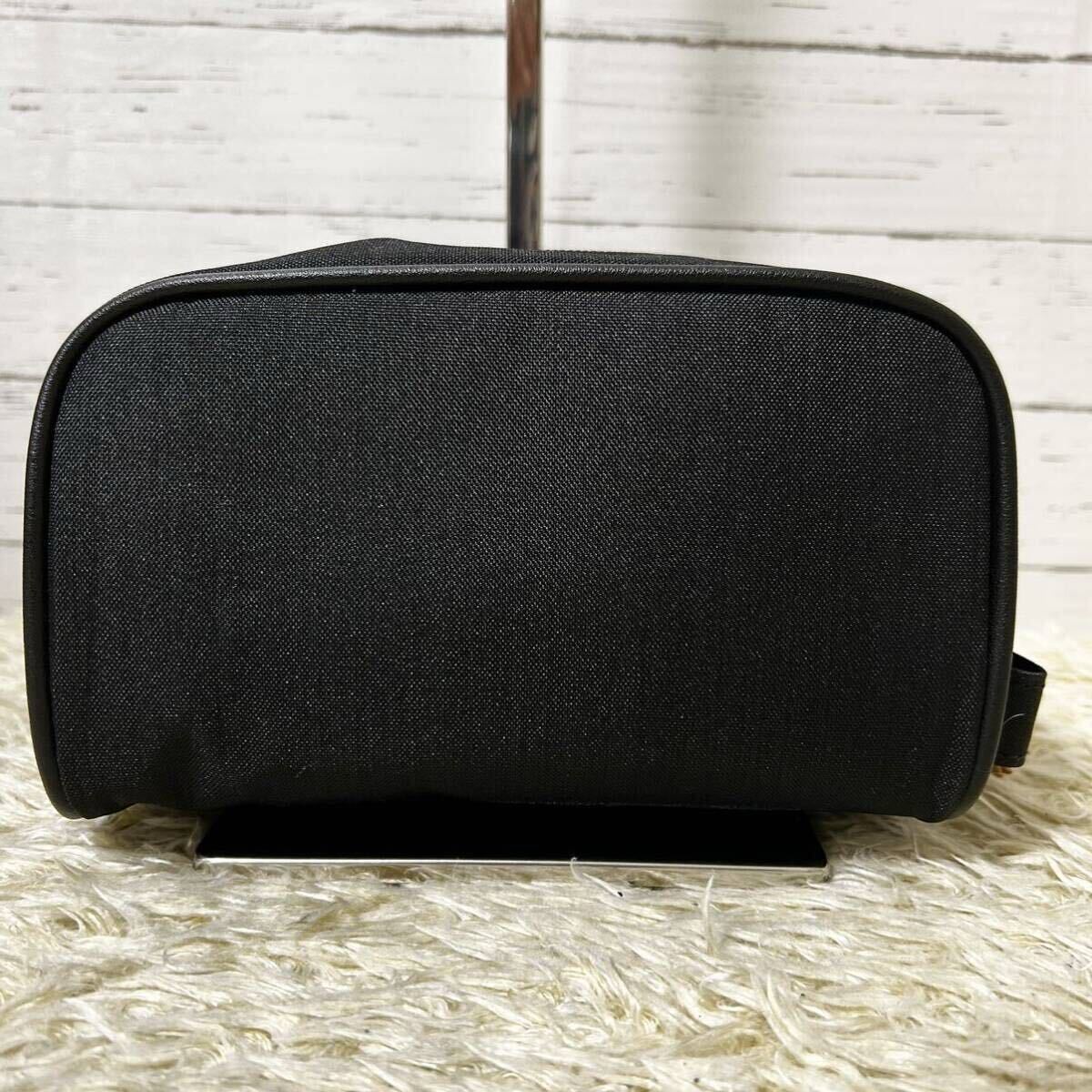 [ новый товар не использовался ]1 иен BVLGARY BVLGARI ручная сумочка сцепление Circle Logo кожа парусина работа ходить на работу бизнес модный высококлассный черный 